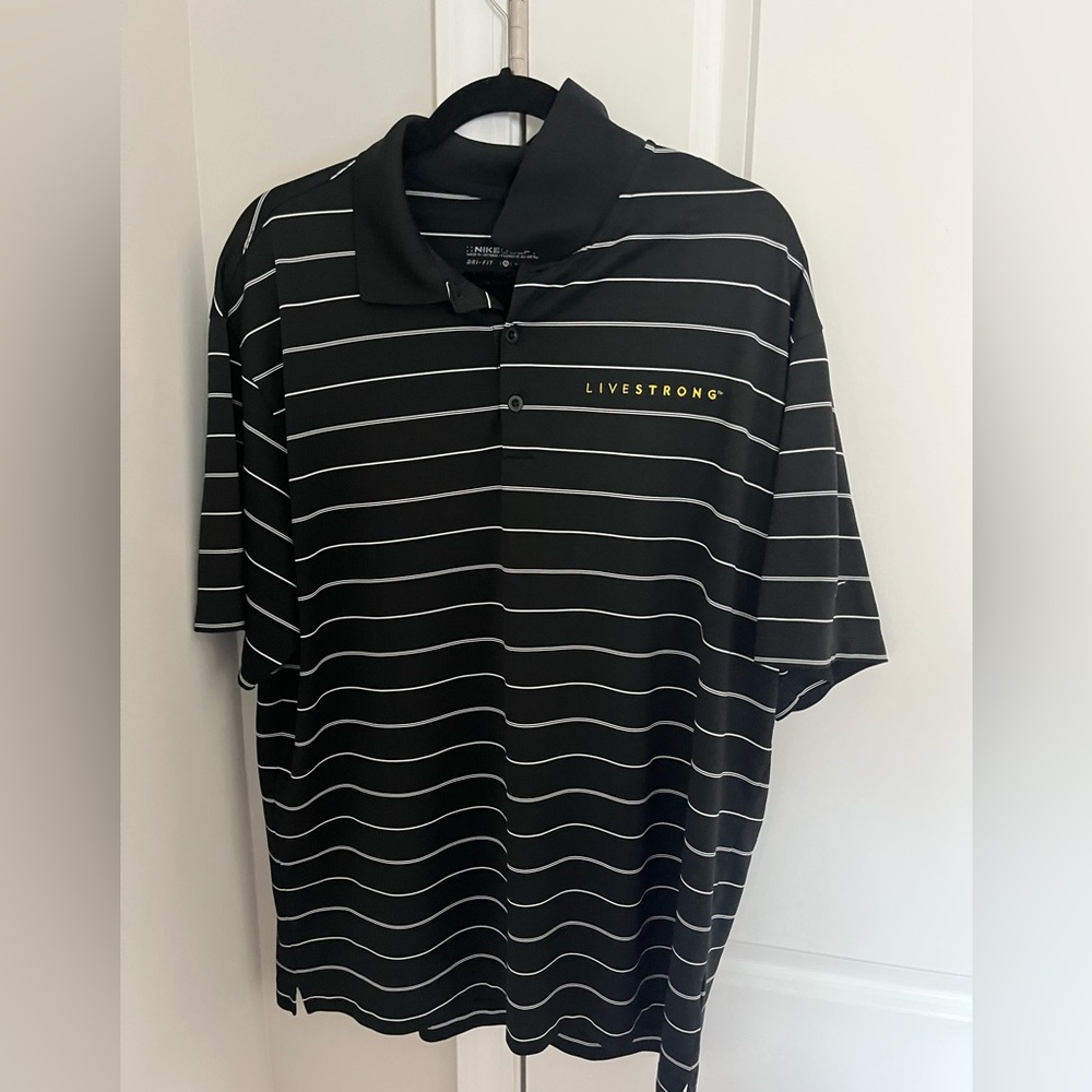 Men’s Nike Livestrong Polo Stripes Black White Size XL Dri Fit Performance Polo